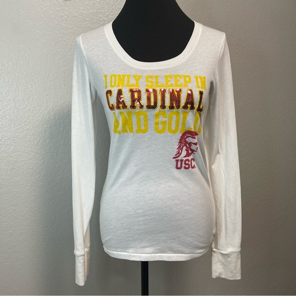 VS PINK Collegiate Collection w 5th & Ocean USC White Long Sleeve MEDIUM - Picture 1 of 8